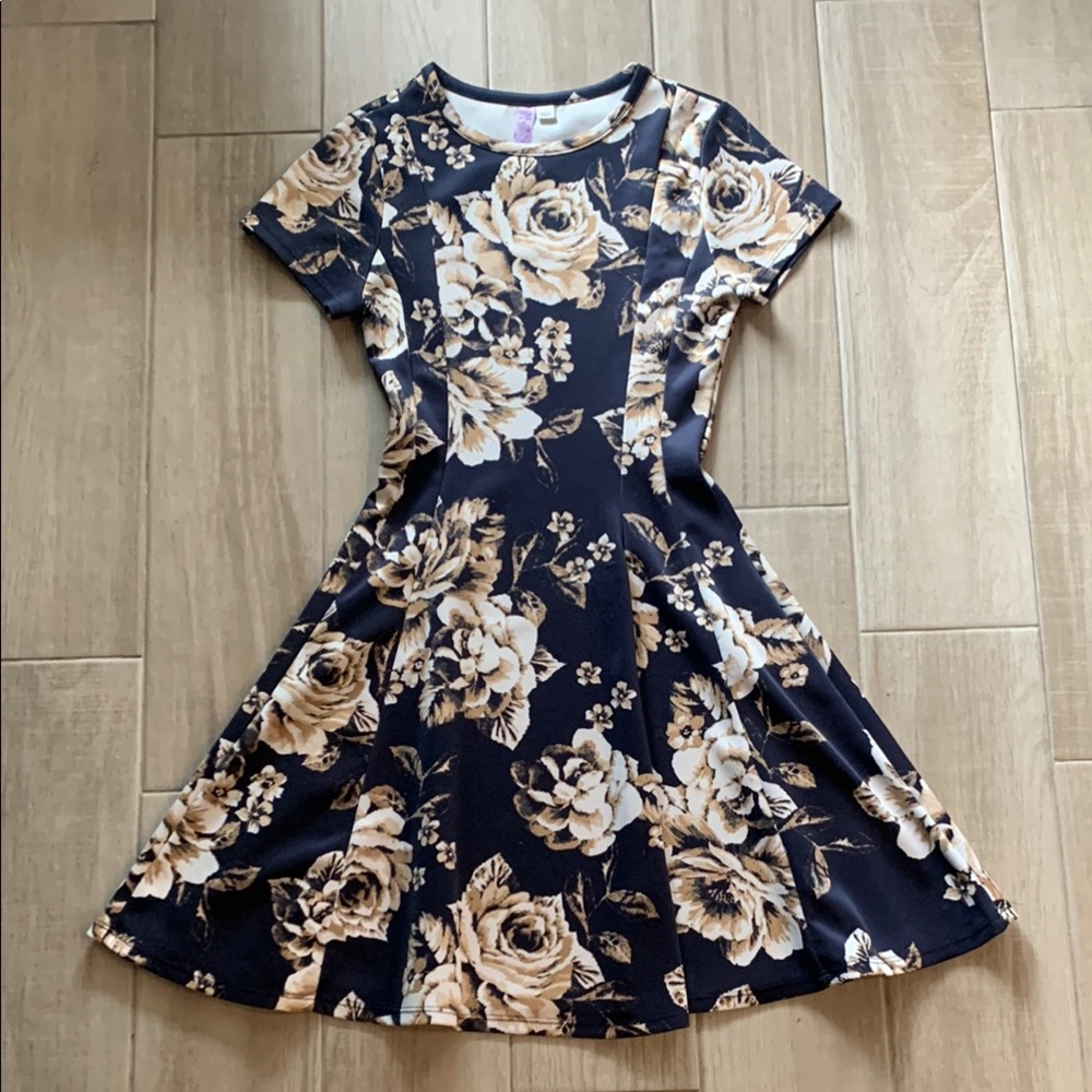 Alya (by Francesca’s) Blue and Cream Fit and Flare Dress - Women’s Small